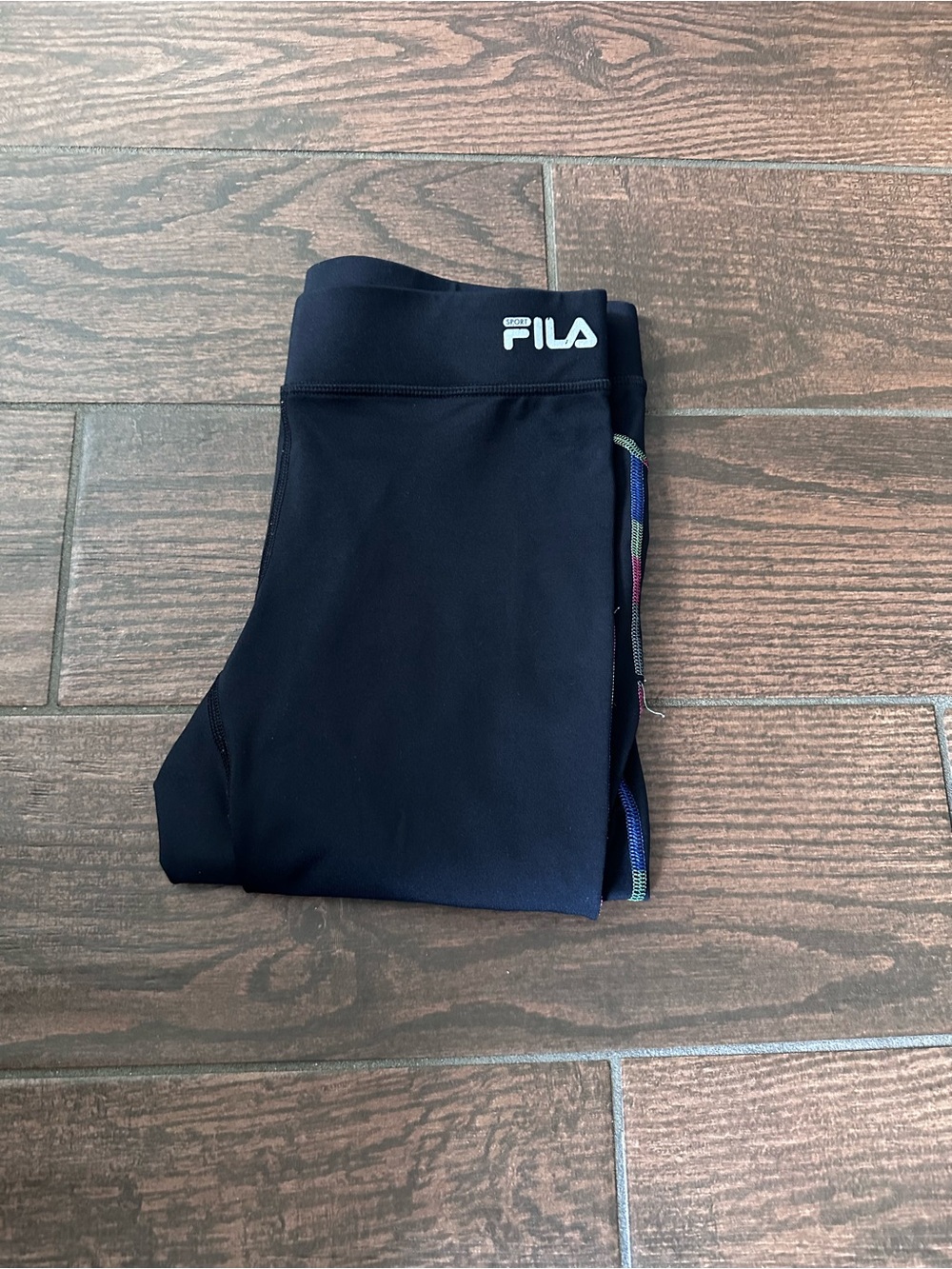 Fila Black Leggings with Multicolor Side Trim